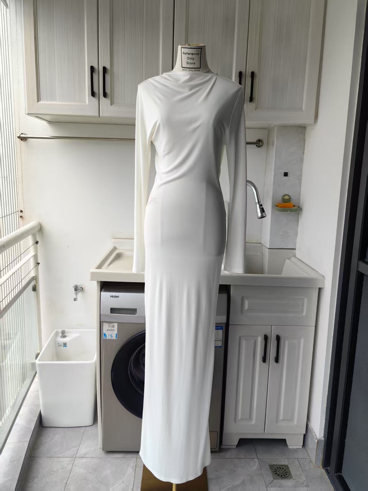 SP white jersey gathered maxi dress