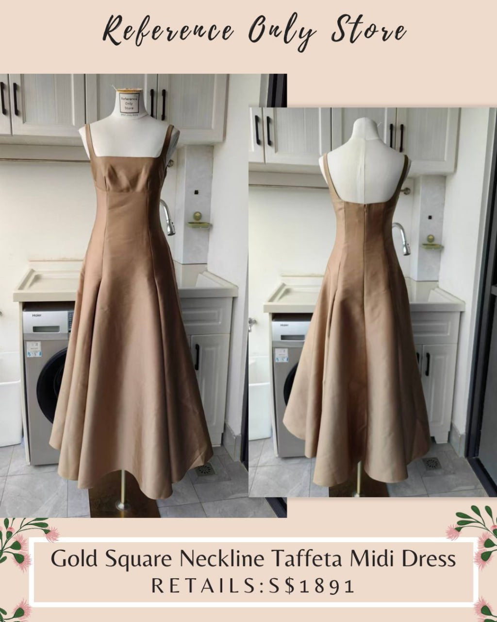 RM gold Taffeta Midi dress