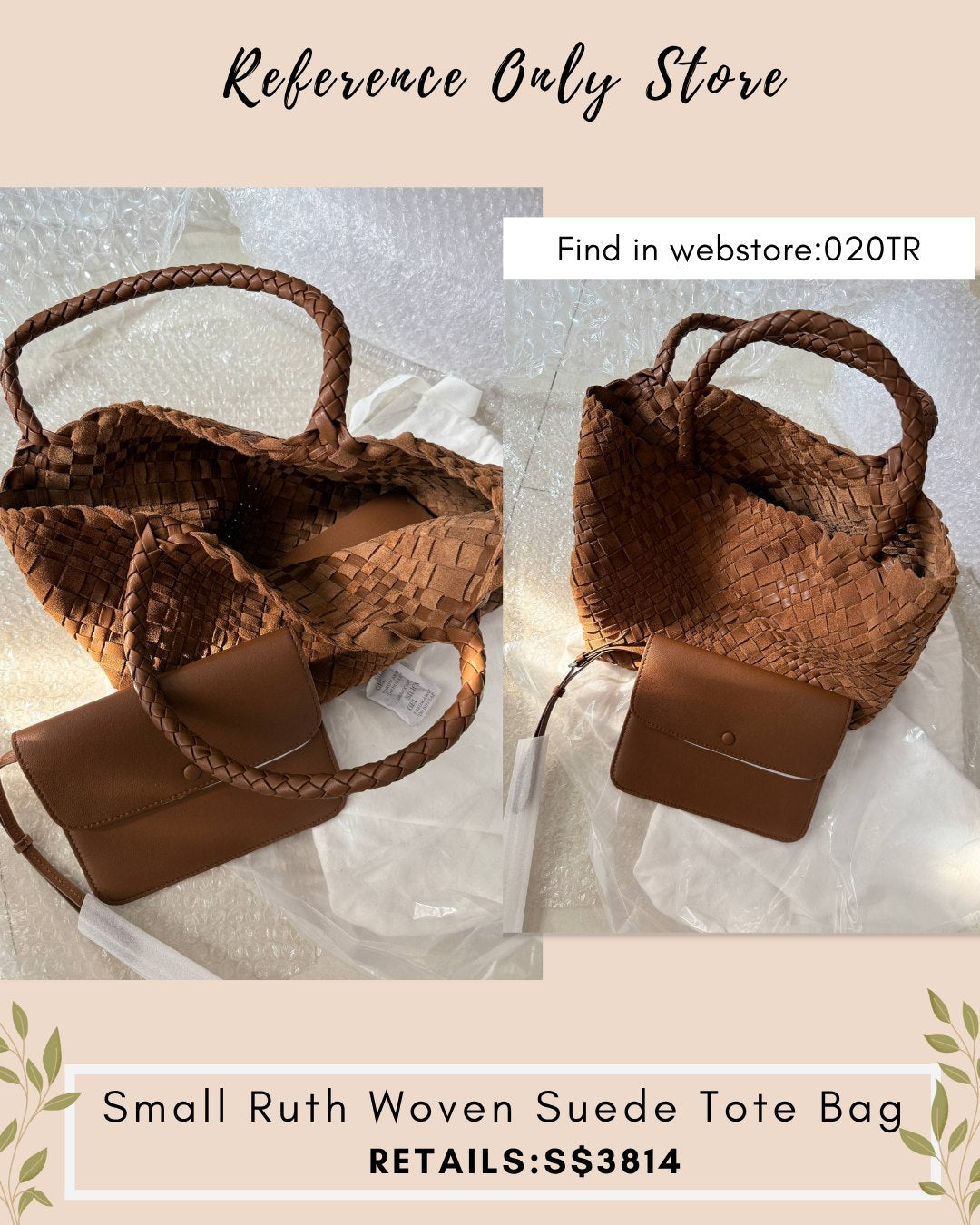 020TR Small Ruth woven Suede tote bag