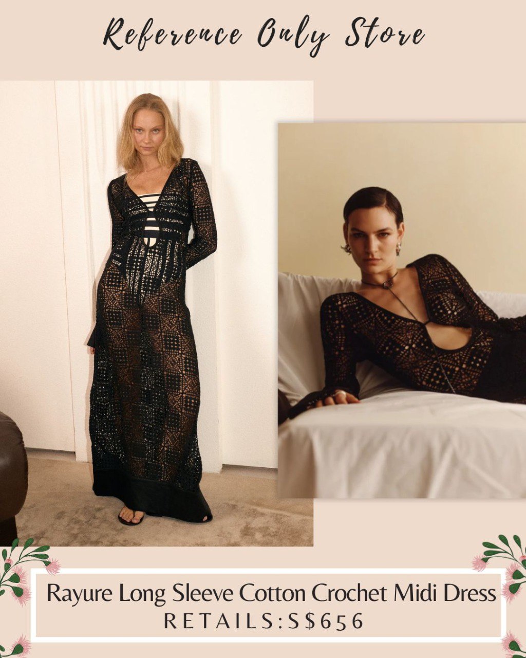 Stl rayure long sleeve cotton crochet midi dress