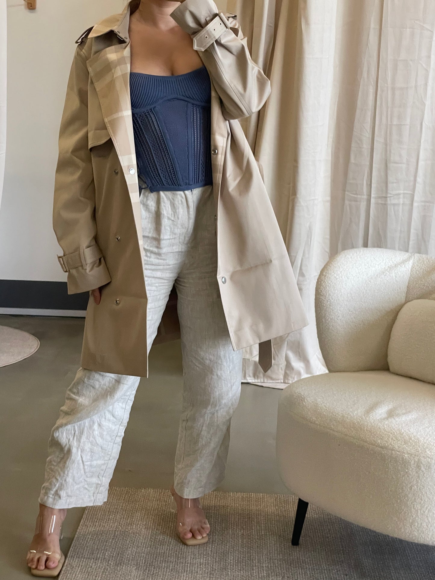 Last chance ! BBR Sandridge Check Lined Belted Short Trench Coat