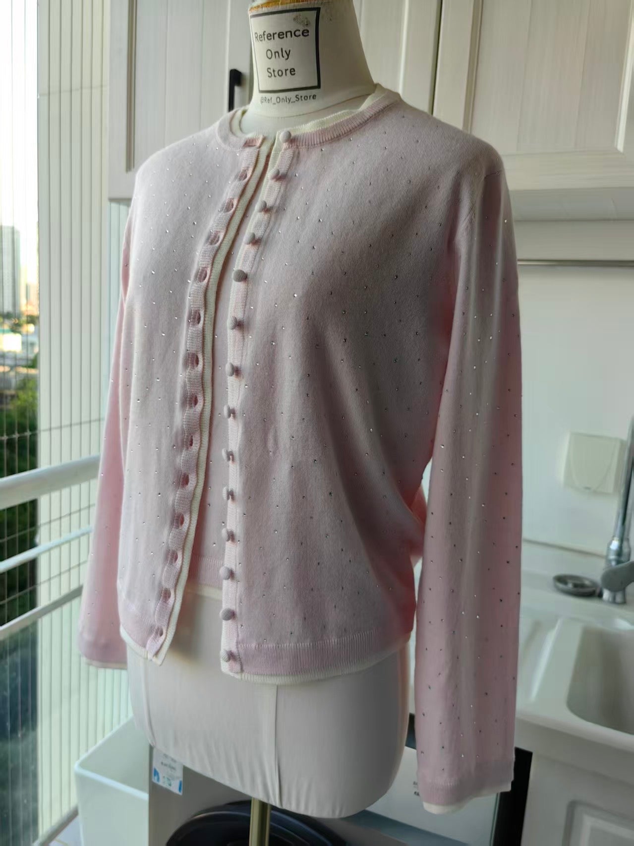 MJ Rhinestone Wool Pink Cardigan