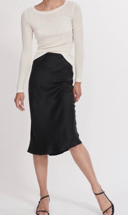 SL Bias Cut 100% Silk  Midi Skirt in Black