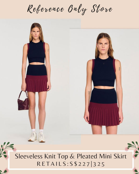 SD sleeveless knit top and pleats mini skirt