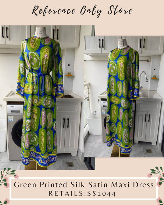AM Green Printed silk midi dress