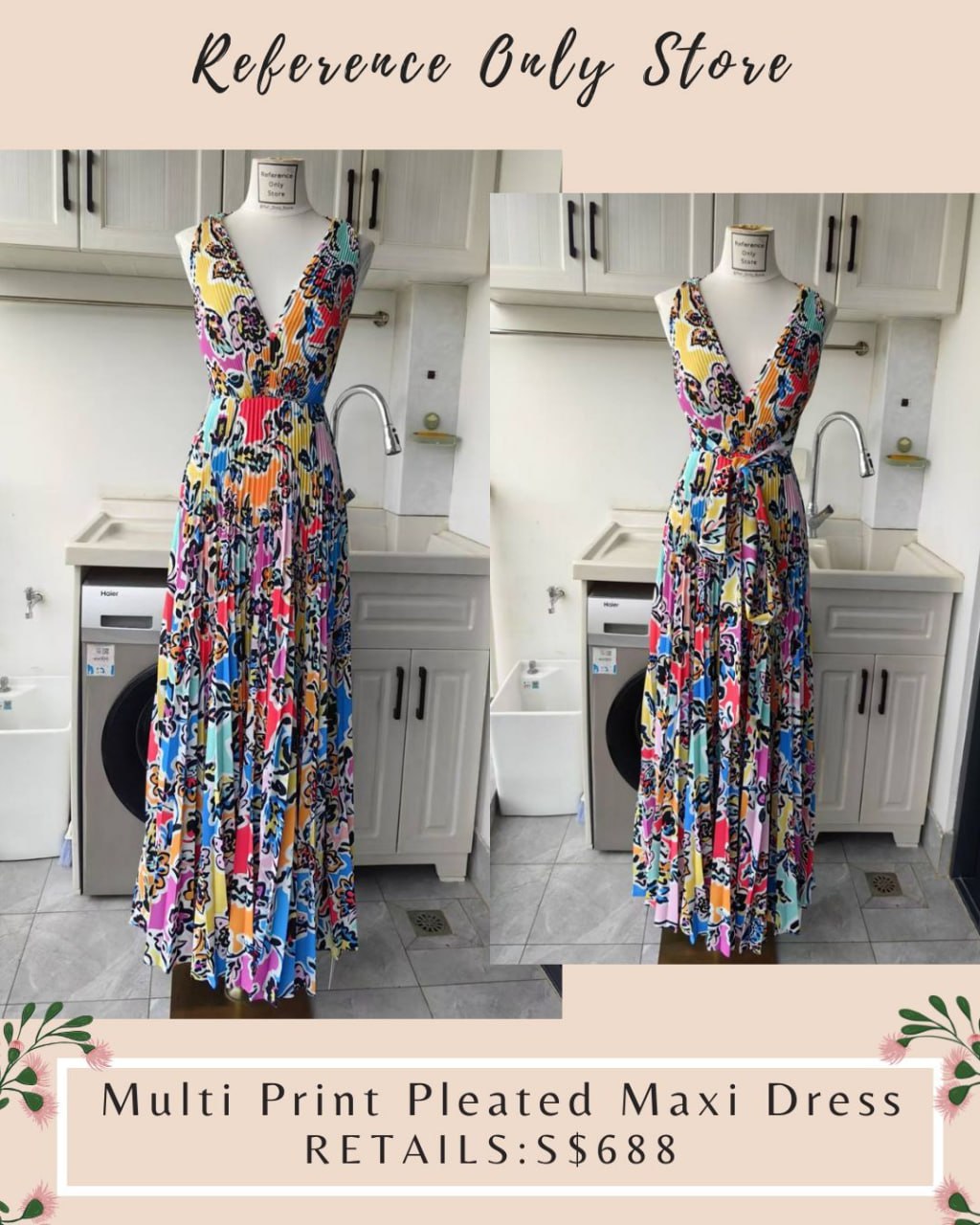 ML Multi Color pleated tie back maxi dress