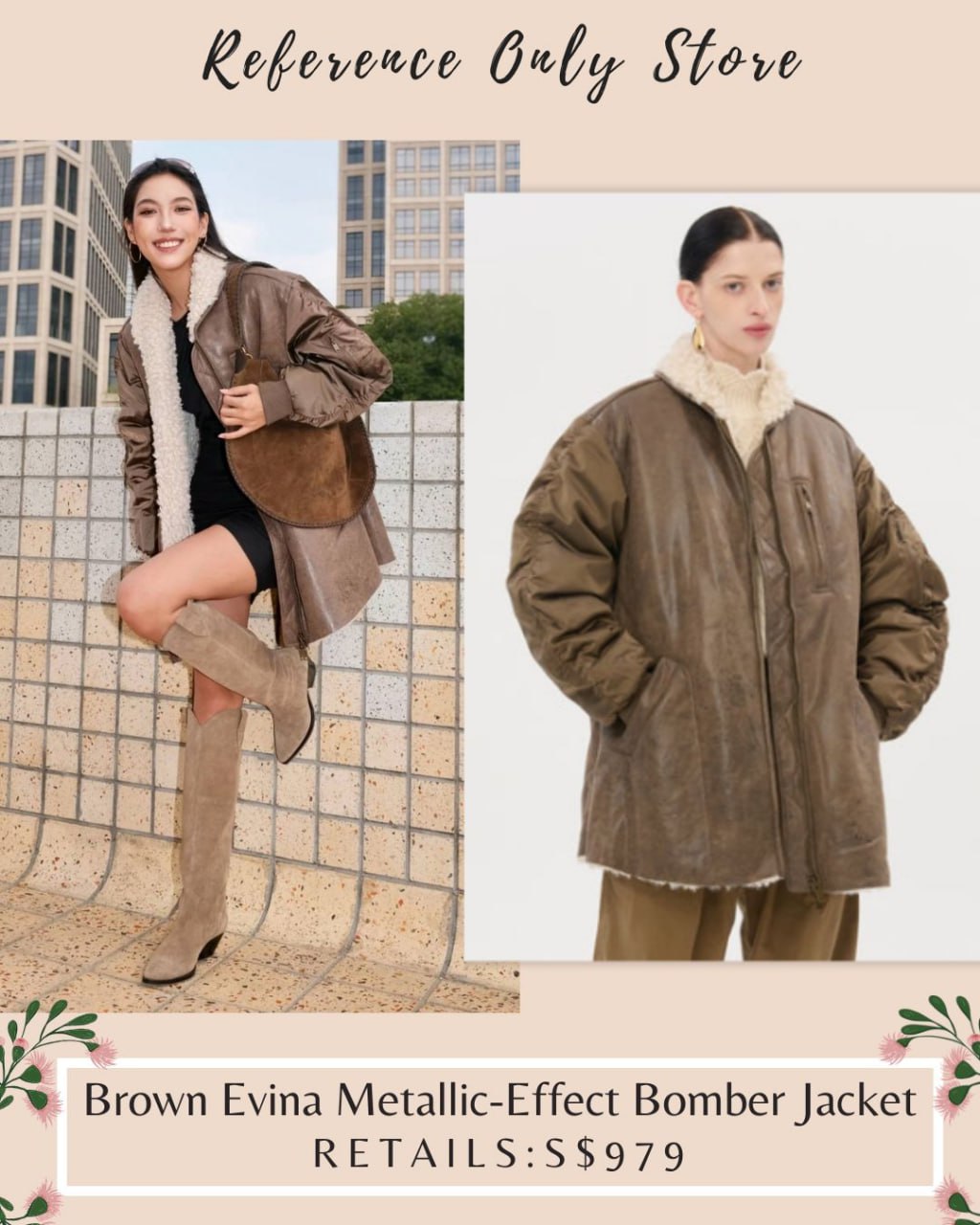 MR Brown Evina metallic effect bomber jacket