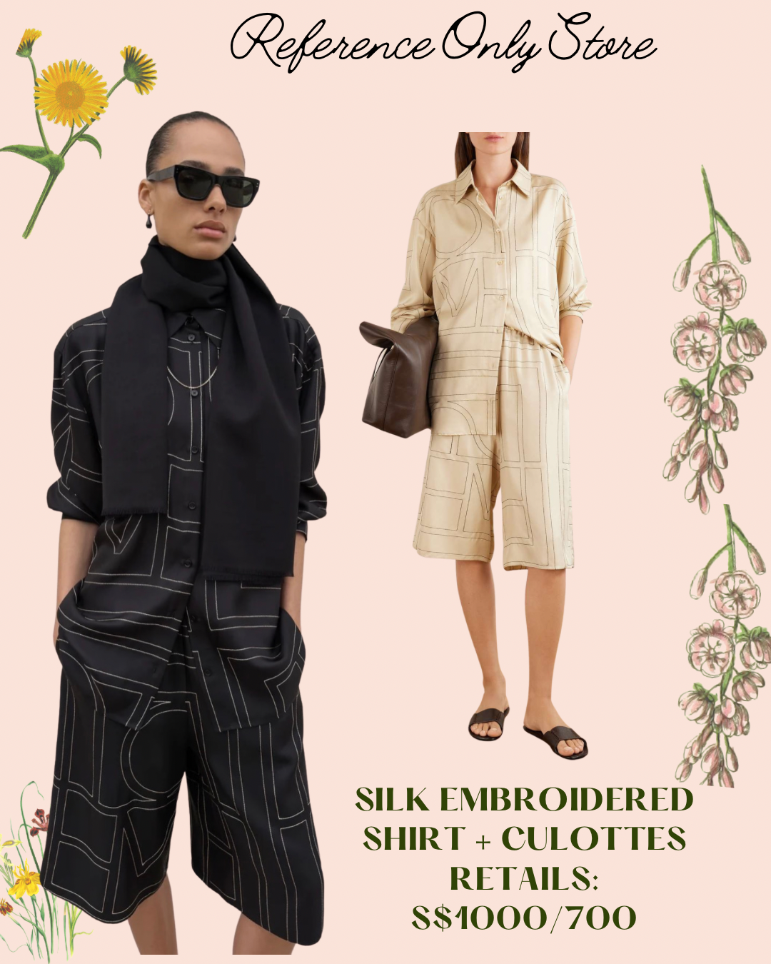Tot silk Classic embroidered shirt and Culottes shorts in 2 colors