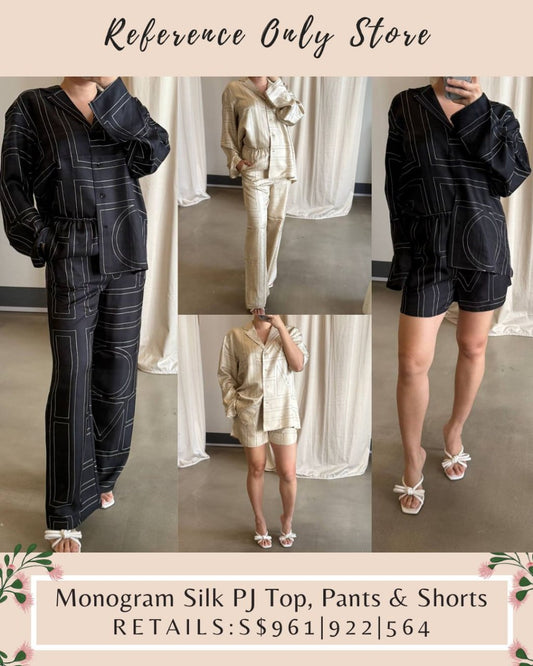 Tot monogram silk PJ shirt top , pants and shorts
