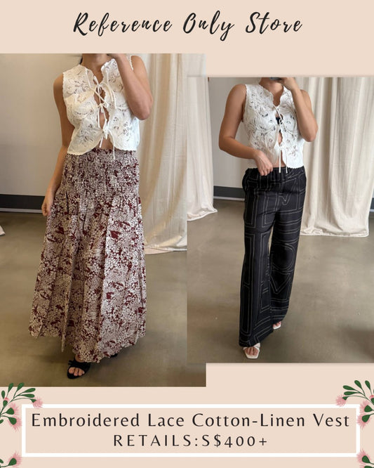 EDI X SE Embroidered lace cotton linen vest top