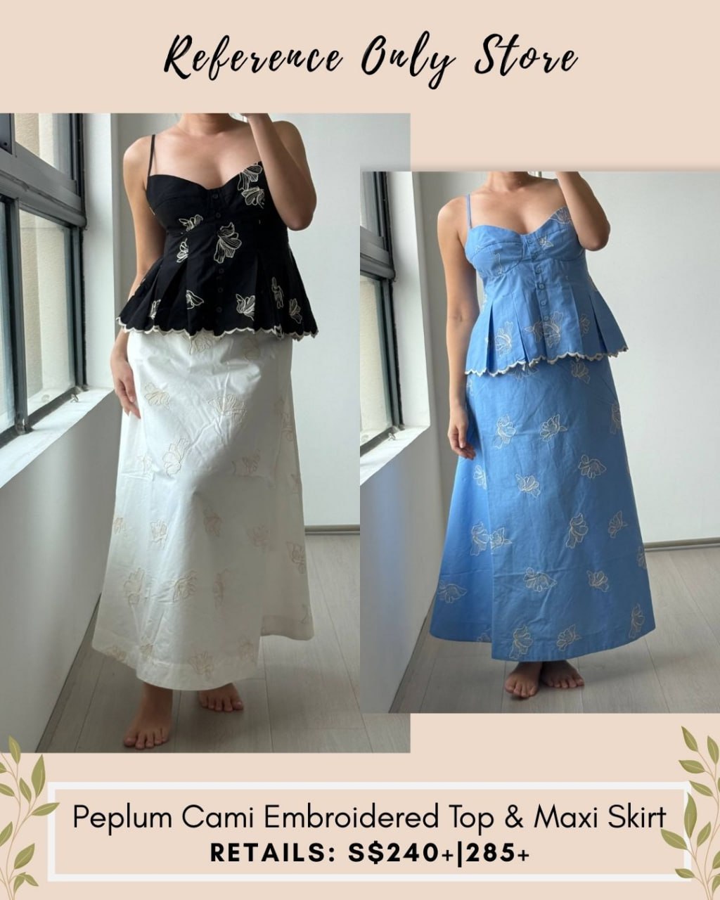 HM Peplum cami embroidered top and midi skirt