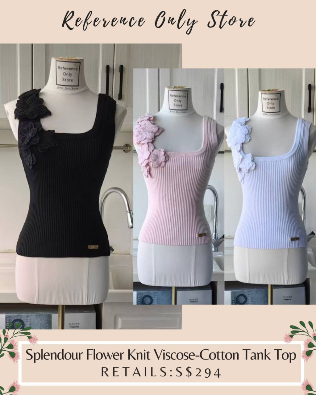 3 Colors! AJ Splendour flower knit viscose cotton blend tank top
