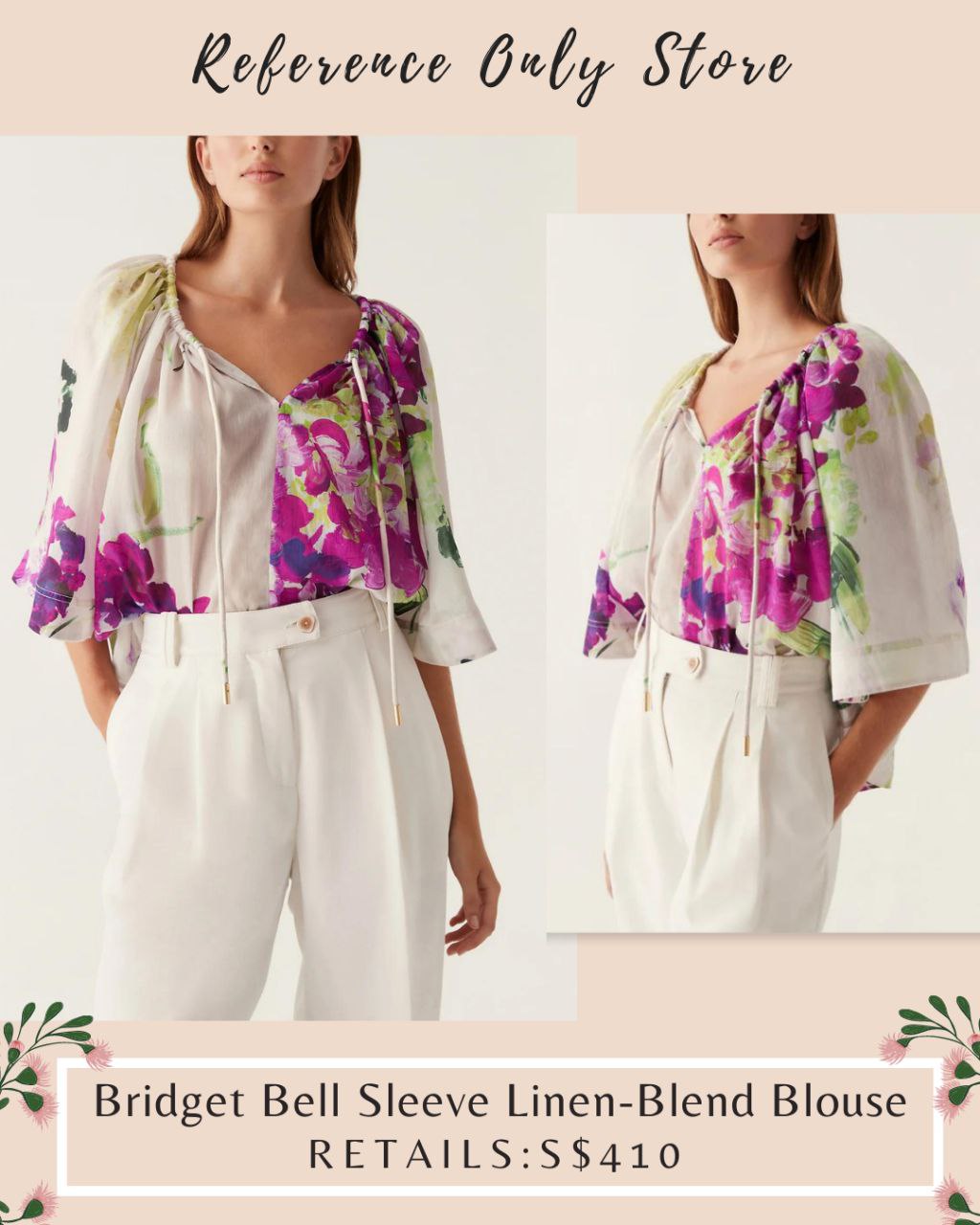Aj Bridget Bell Sleeve Linen Blend Blouse