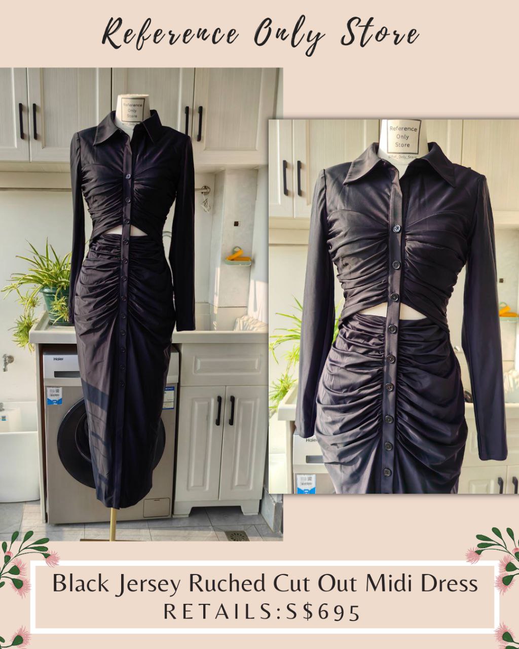 SP Black Jersey Ruched Cut Out Midi Dress