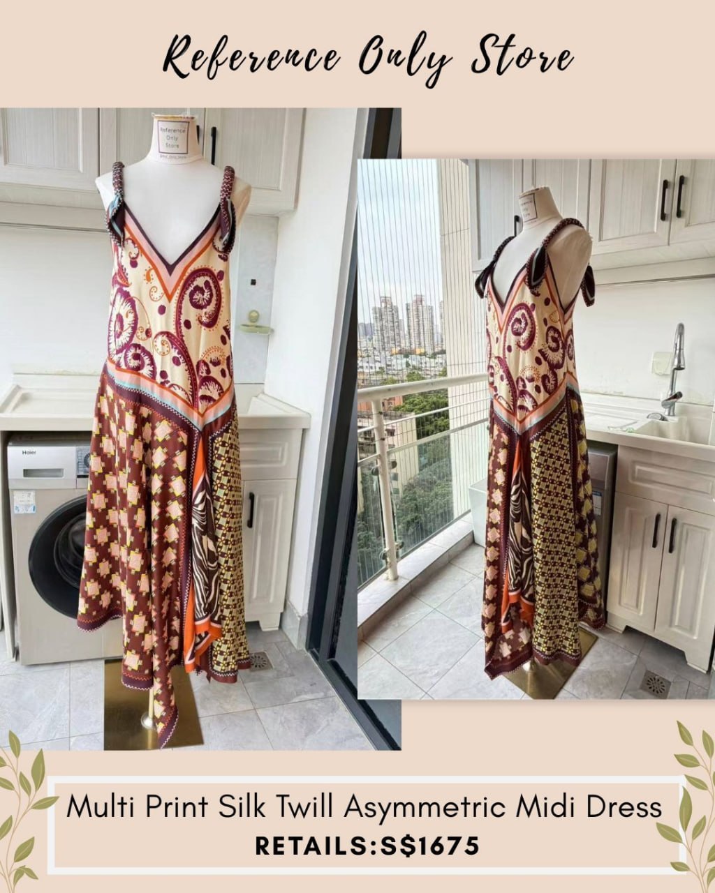 AM Silk twill scarf multi print asymmetric midi dress