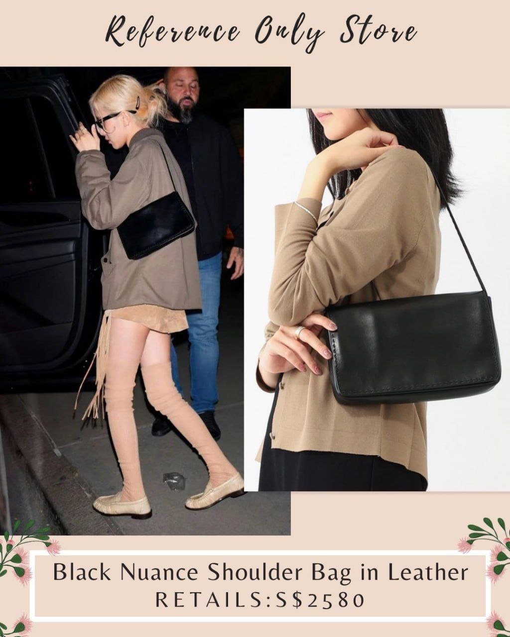 TR Black Nuance Shoulder Bag in leather