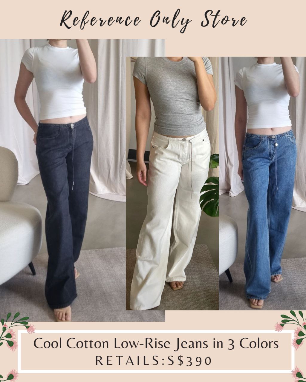Readystock! SH Cool Cotton Low Rise jeans in 3 colors