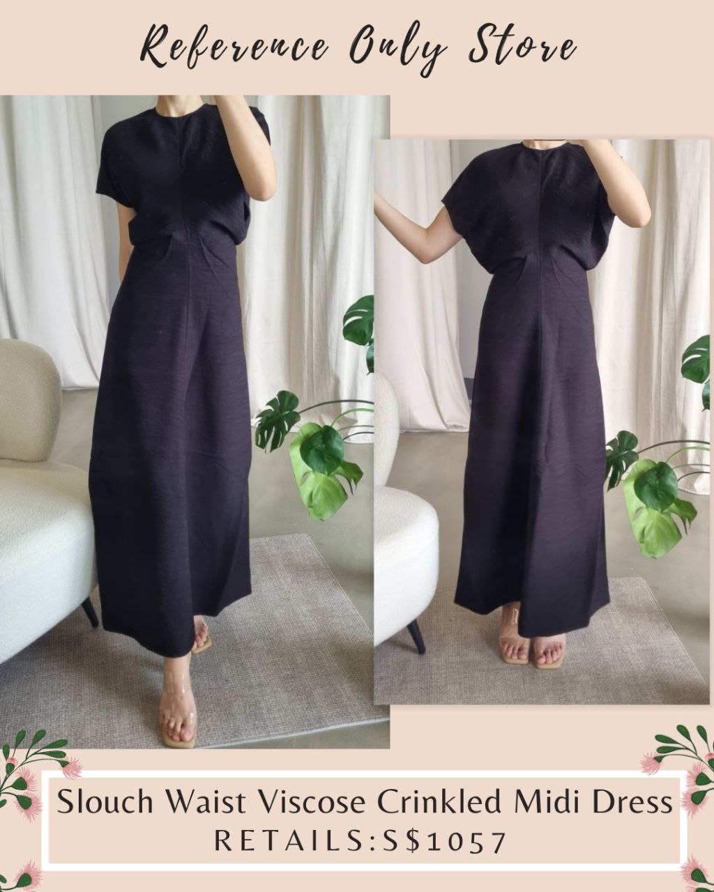 crinkled slouch waist midi dress Slouch waist crinkled dress black TOTEME