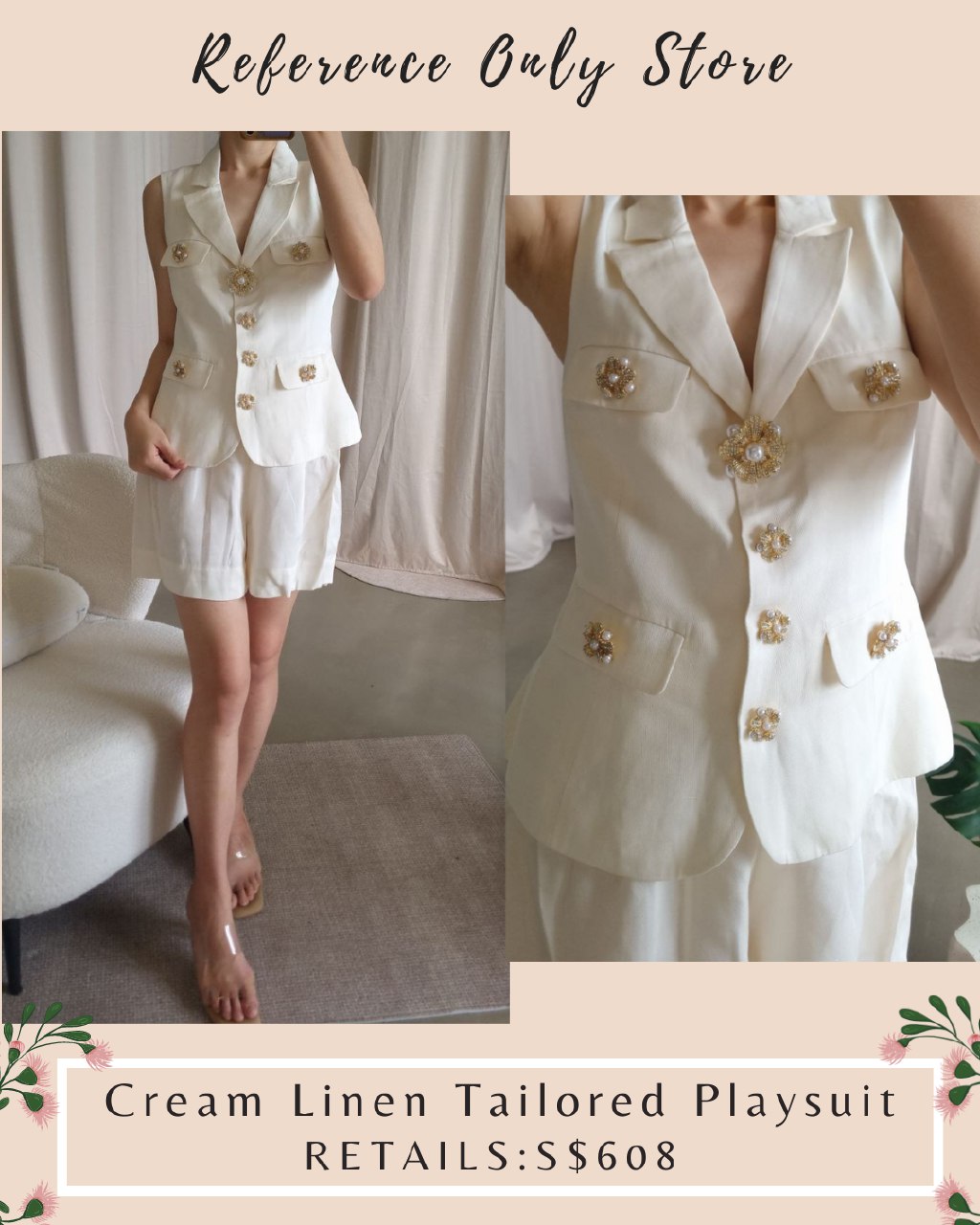 SP Cream Linen Tailored Playsuit