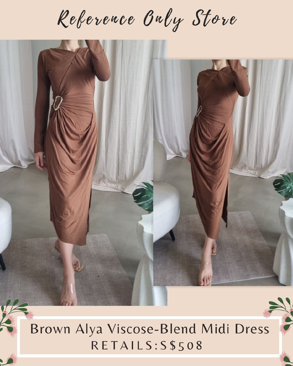 SG Brown Alya Viscose blend midi dress