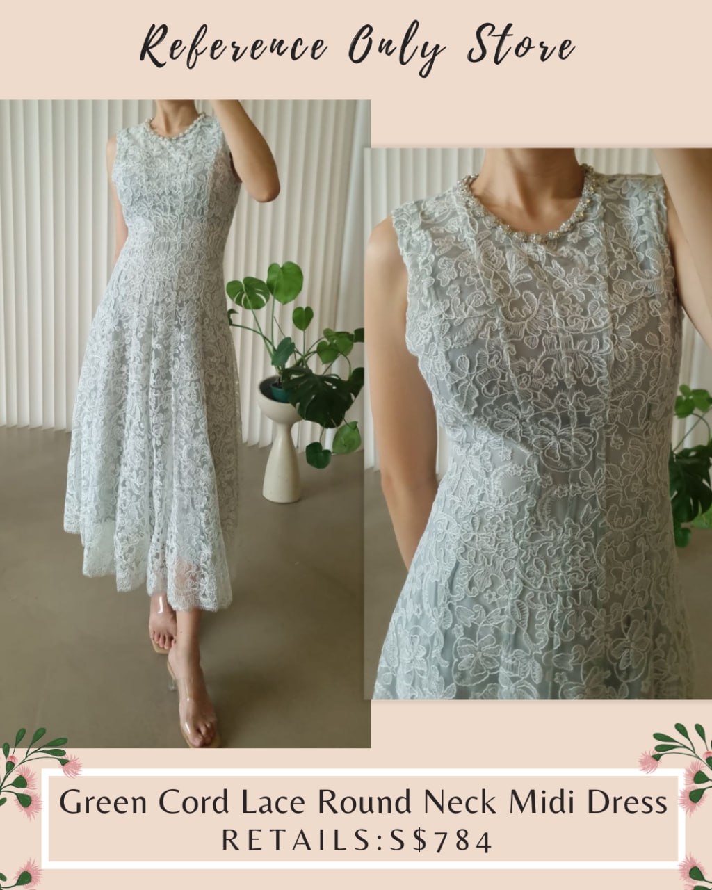 SP Green Cord lace round neck midi dress