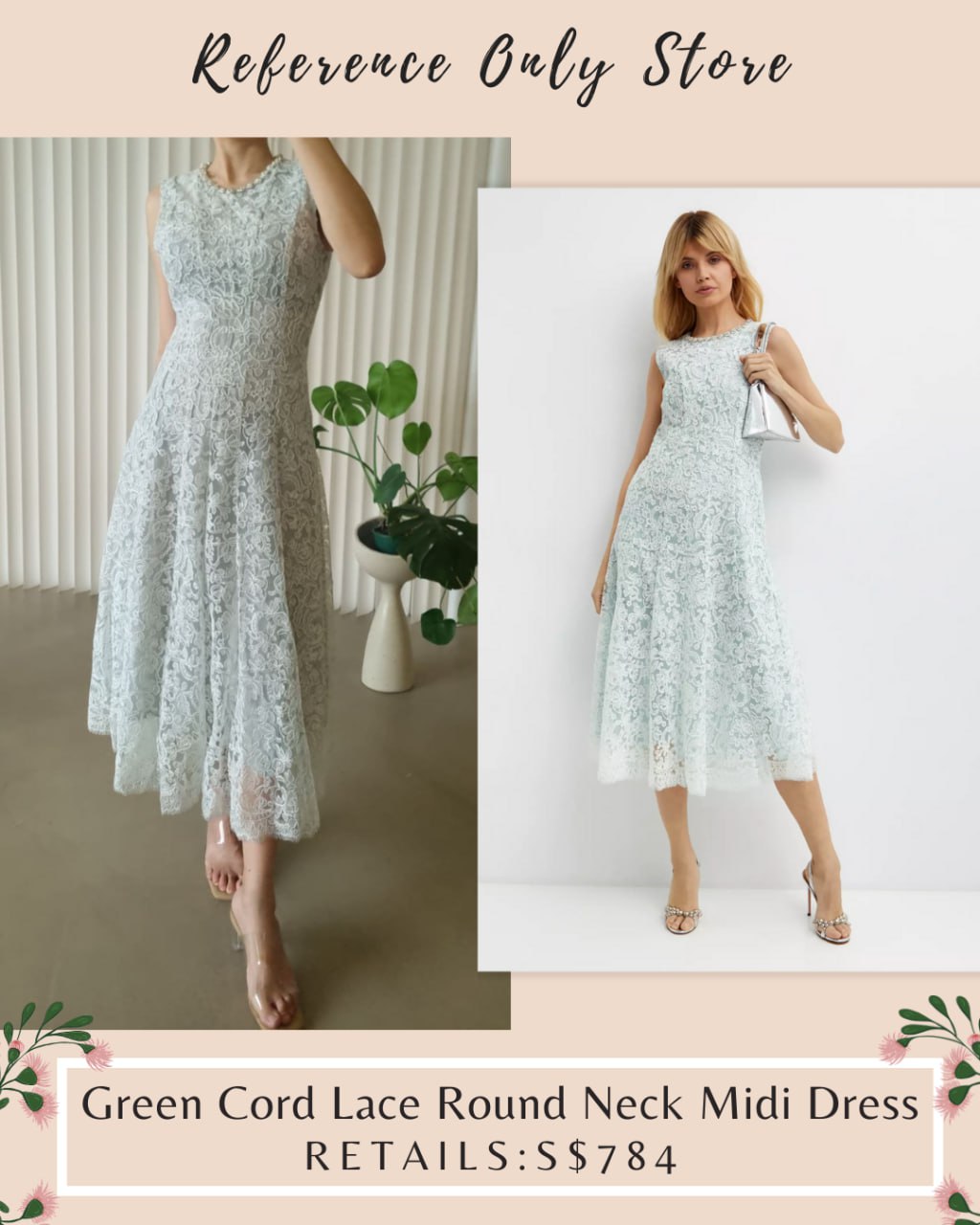 SP Green Cord lace round neck midi dress