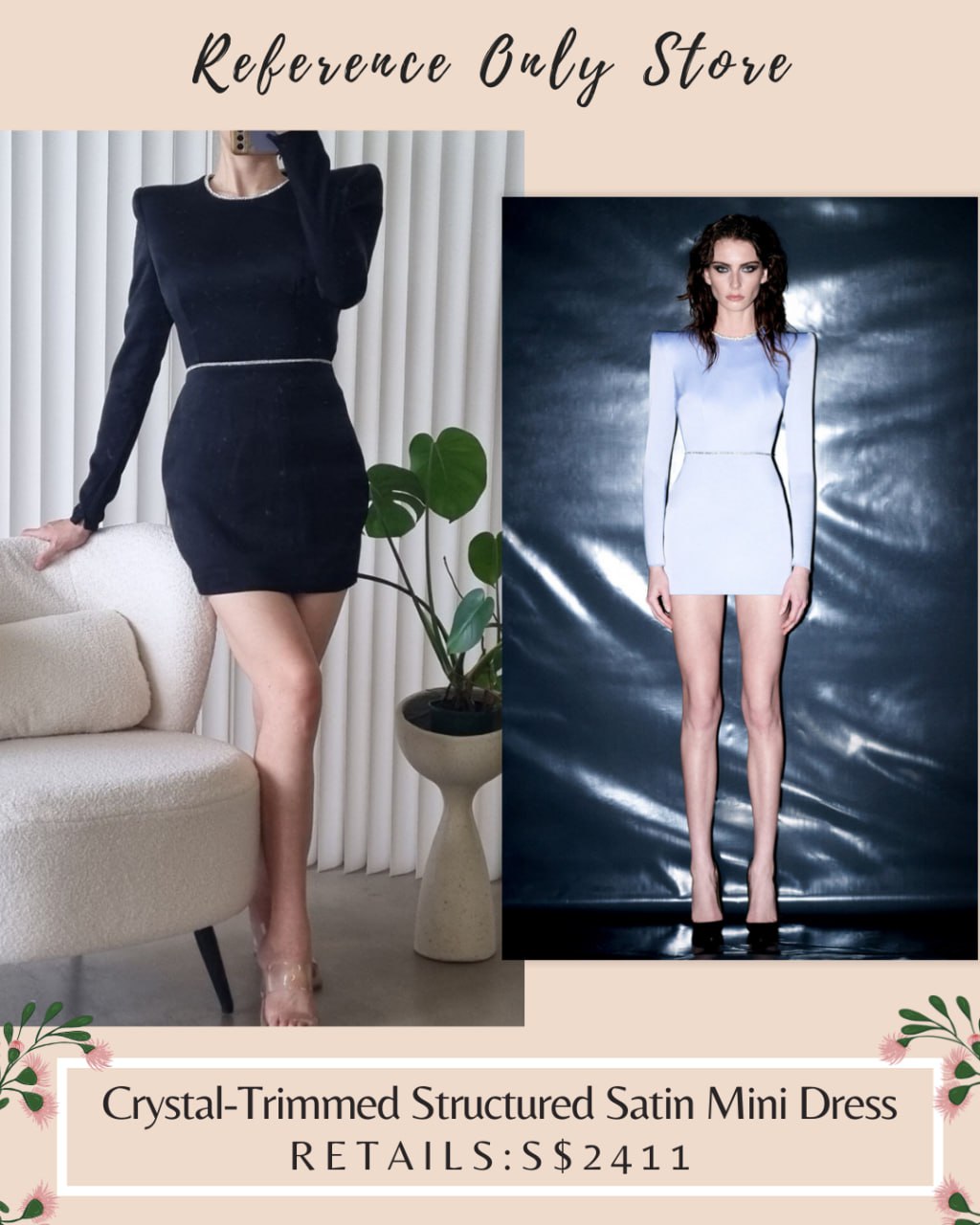 AP Crystal trimmed structured satin mini dress