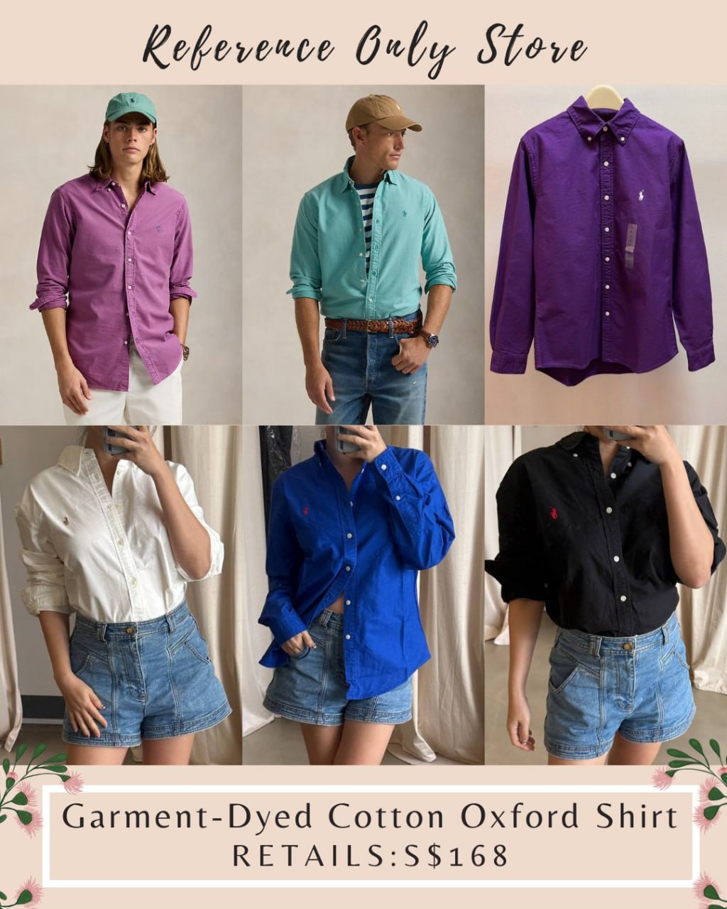 New colors! RL Men's / unisex Garment Dyed Cotton oxford Shirt in 4 colors