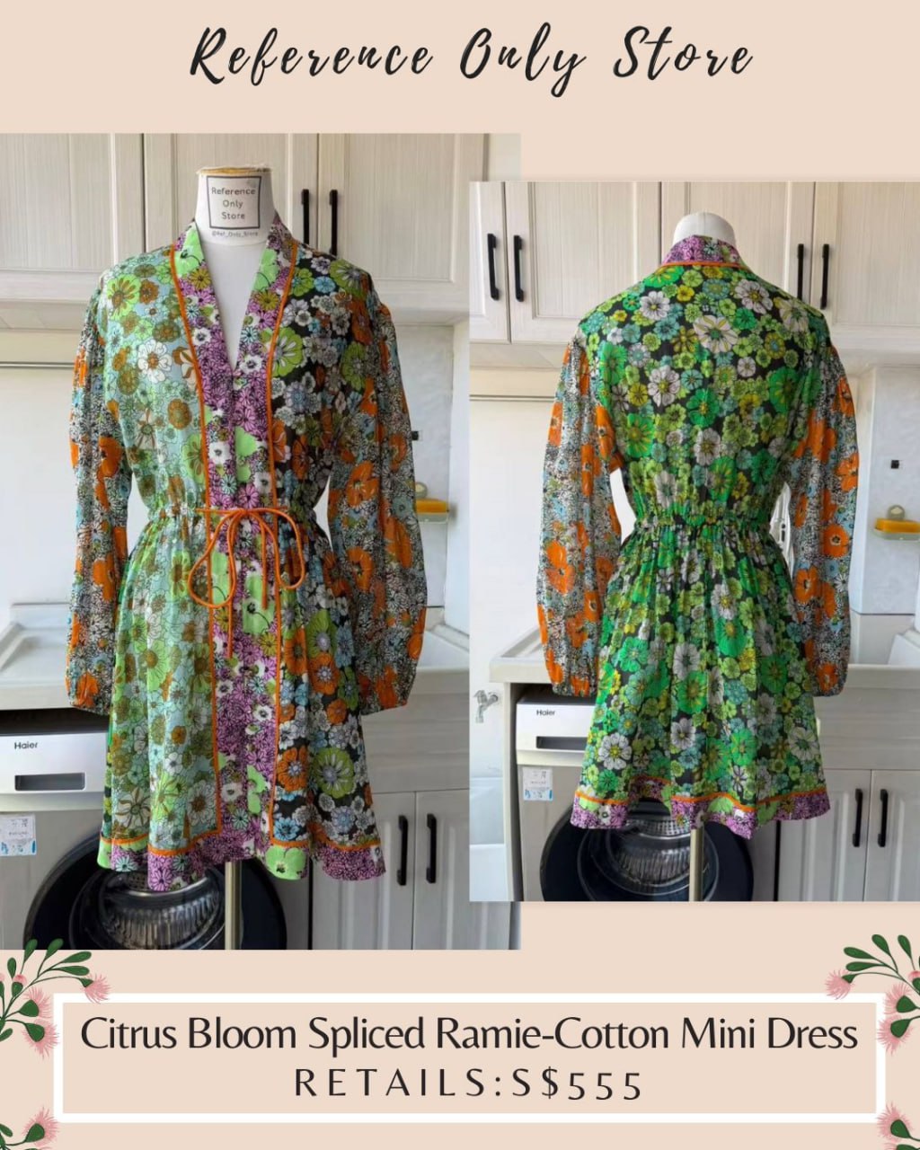 AM Citrus bloom spliced ramie cotton mini dress