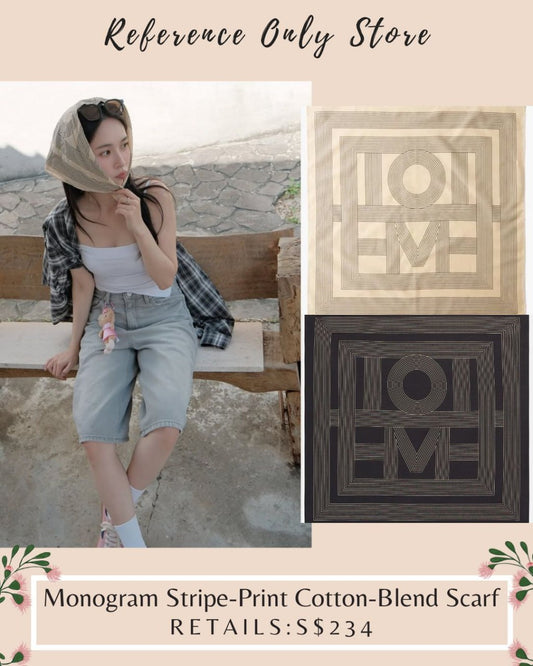 Tot cotton silk monogram stripe print scarf
