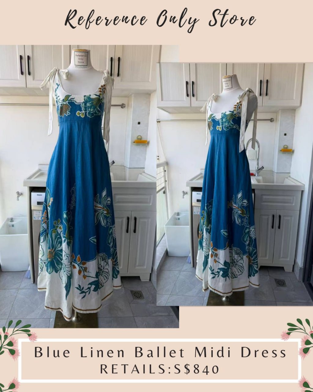 AM Blue linen ballet midi dress