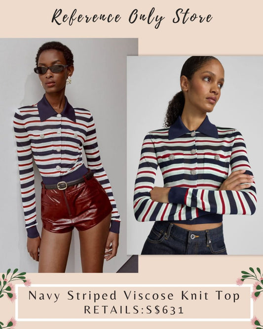 SP navy striped viscose long sleeve top