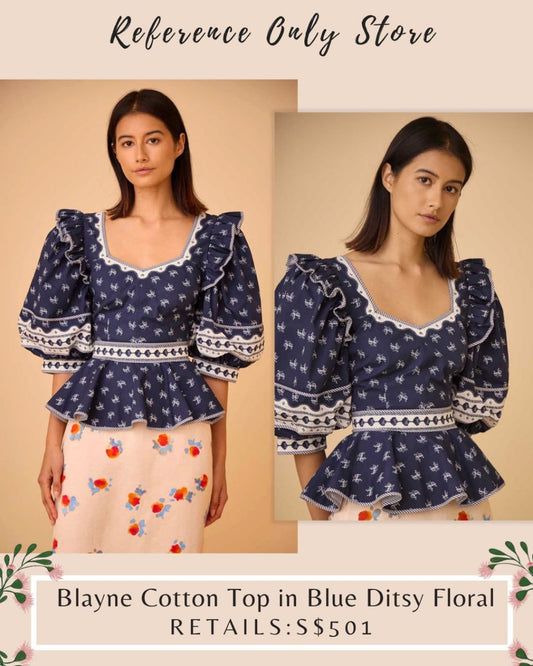 HB Blayne cotton top in blue ditsy floral