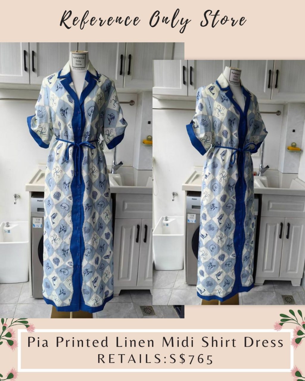 AM Pia printed linen midi shirt dress