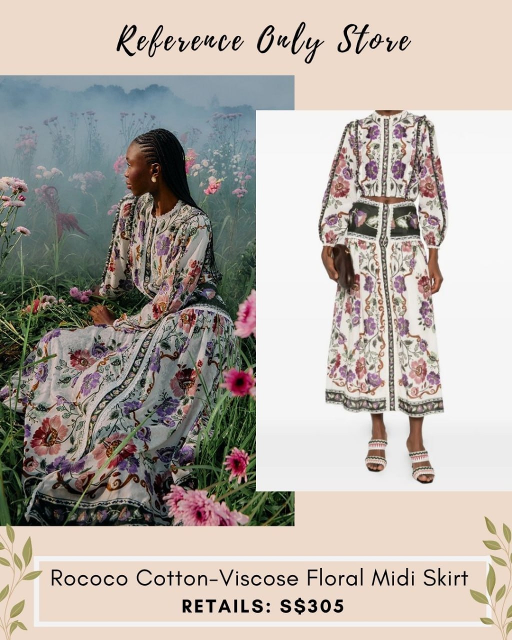 FR Rococo cotton viscose floral midi skirt