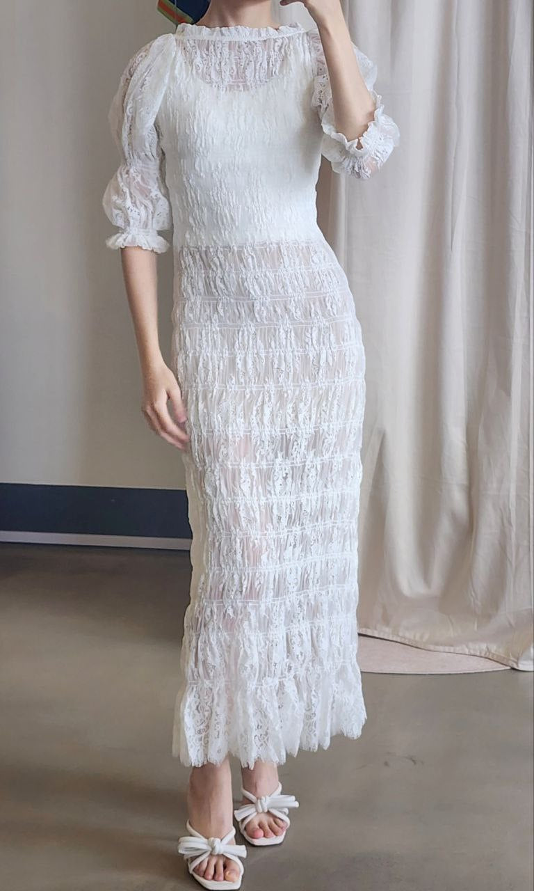 DN Raquella Midi lace cotton blend ivory dress
