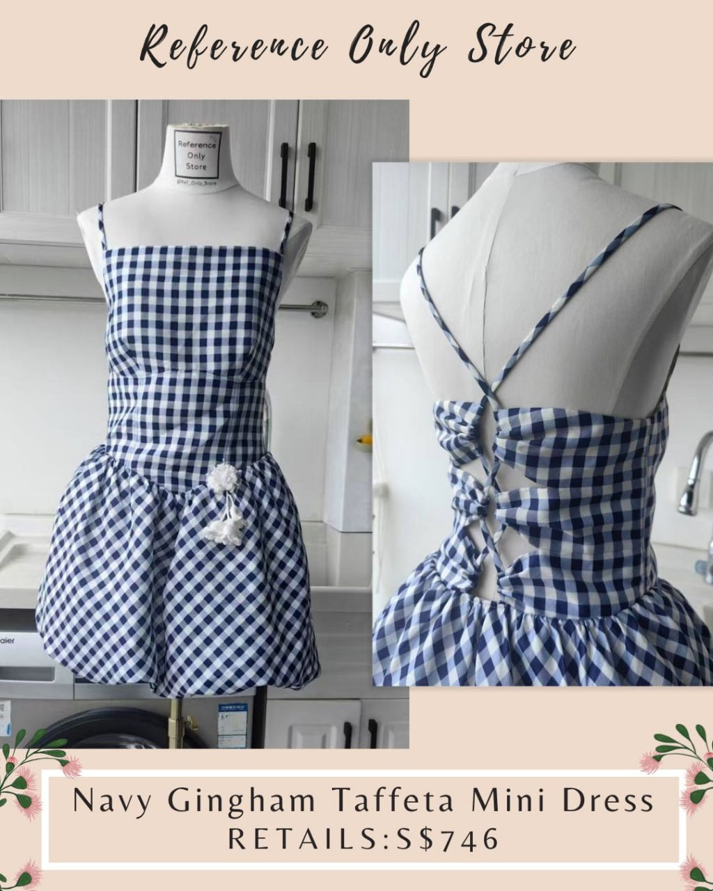 SP Navy Taffeta navy gingham mini dress