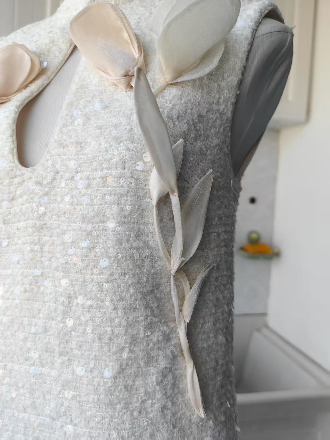 SP Boucle Flower Motif Wool Blend Mini Dress