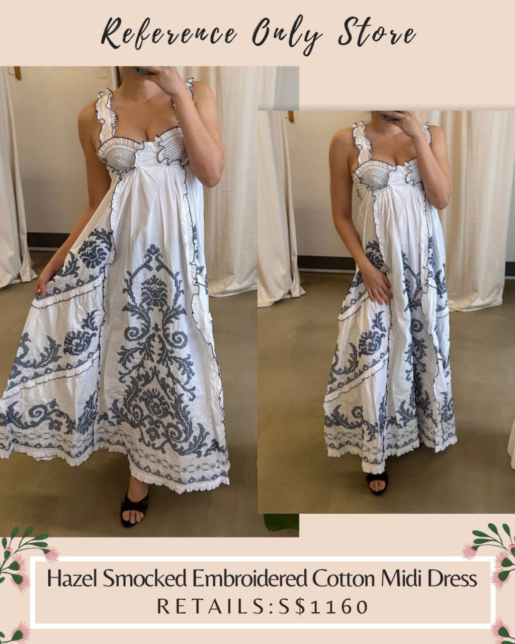 AM Hazel Smocked embroidered cotton midi dress