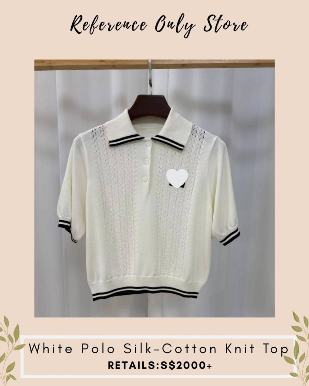 MM white Silk cotton blend knit polo top