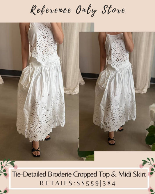 SP Tie detailed broderie anglaise cropped top & midi skirt
