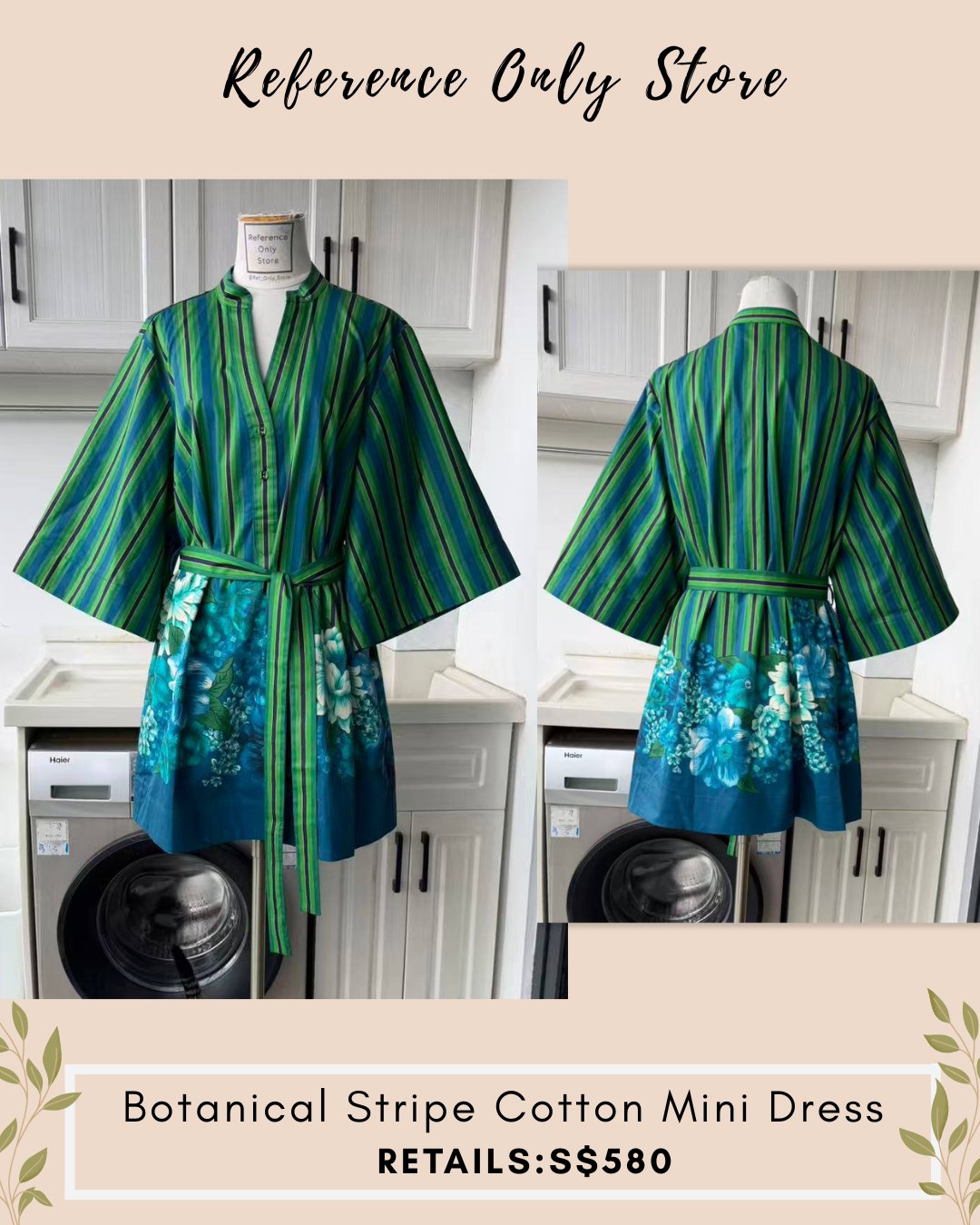 AM Botanical stripe green mini dress