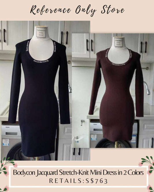 AW bodycon jacquard stretch knit mini dress