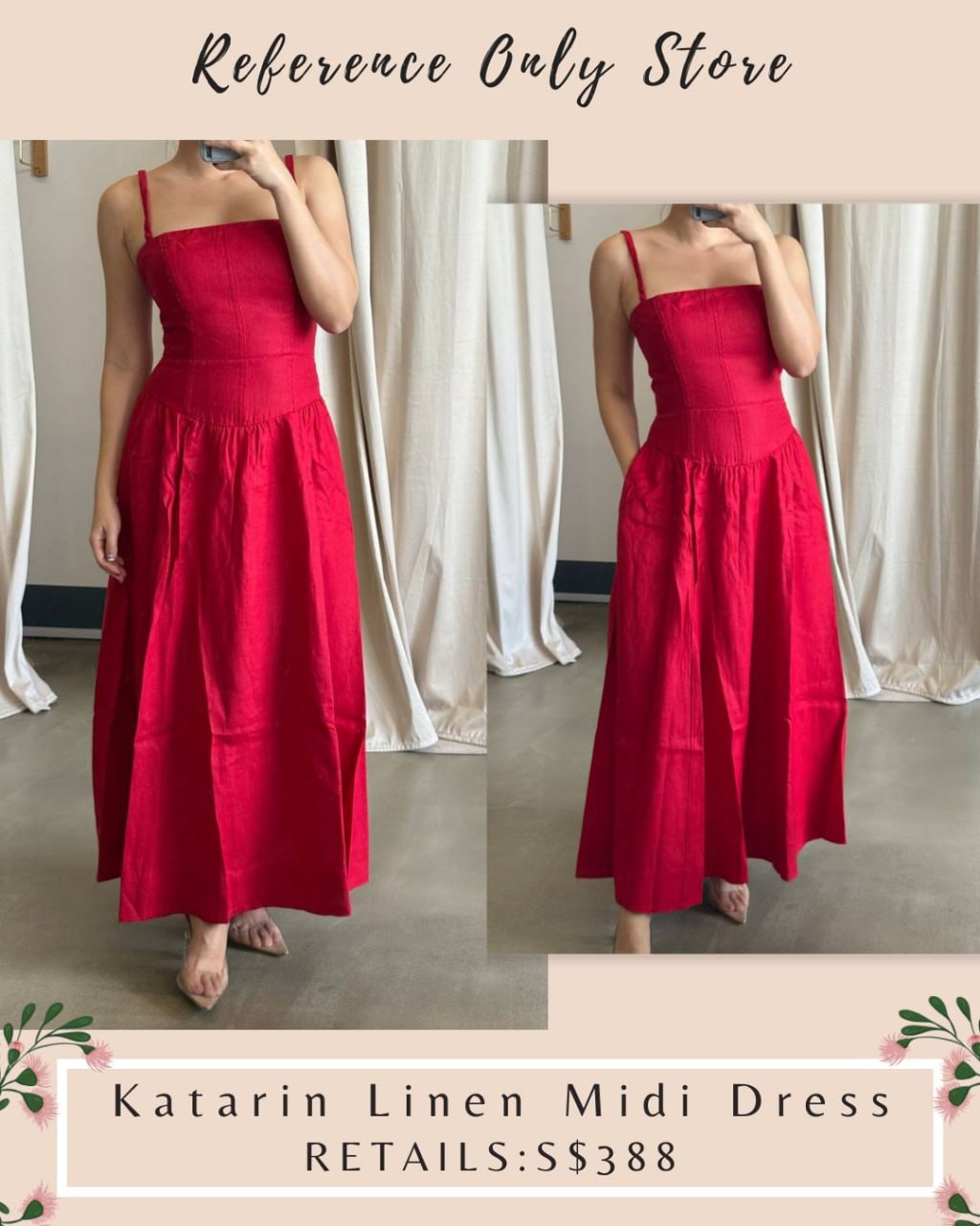 Back in stock ! Ref katarin Red Sleeveless Midi Dress in Linen Back in stock ! Ref katarin Red Sleeveless Midi Dress in Linen