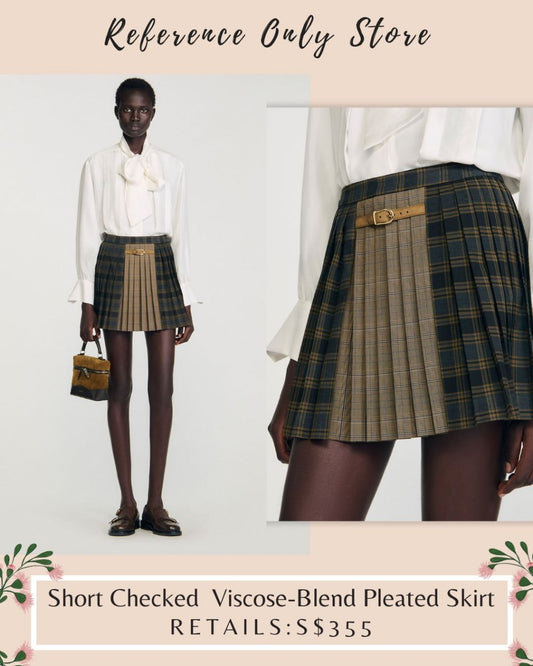 SD Short checked viscose blend pleated skirt