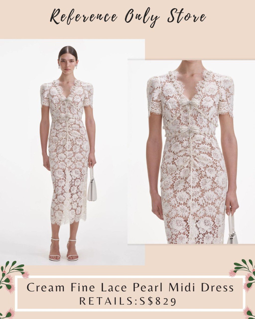 SP cream fine lace midi dress