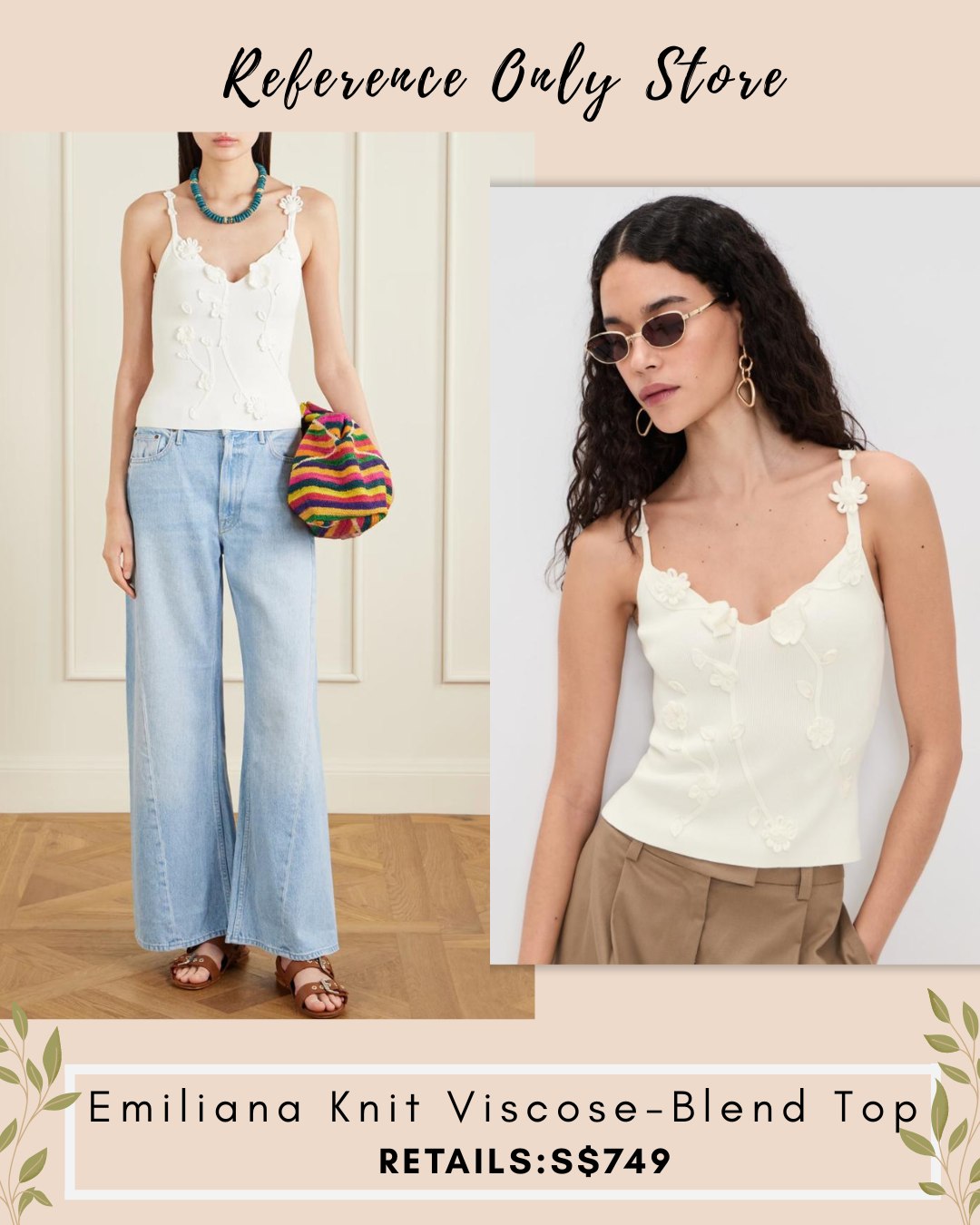 CG Emiliana knit viscose blend White Flower embroidered Top