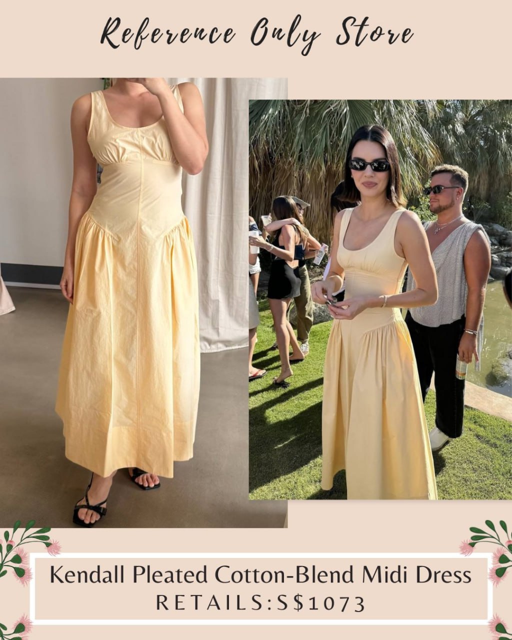 New color! PS Kendall pleated midi cotton blend yellow / navy dress