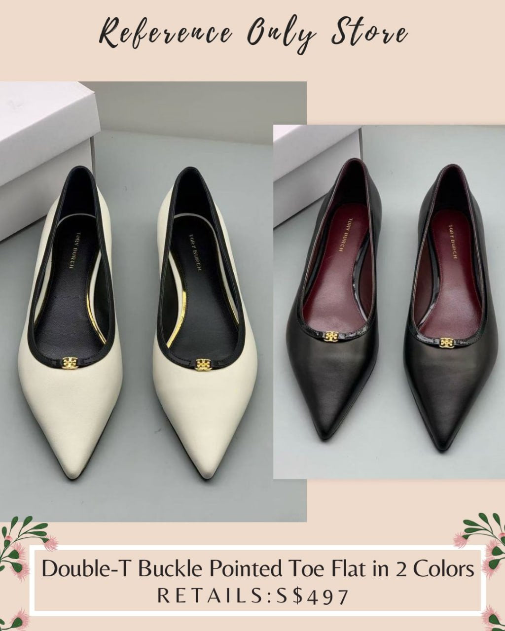 TB Double T buckle pointed toe flat shoes