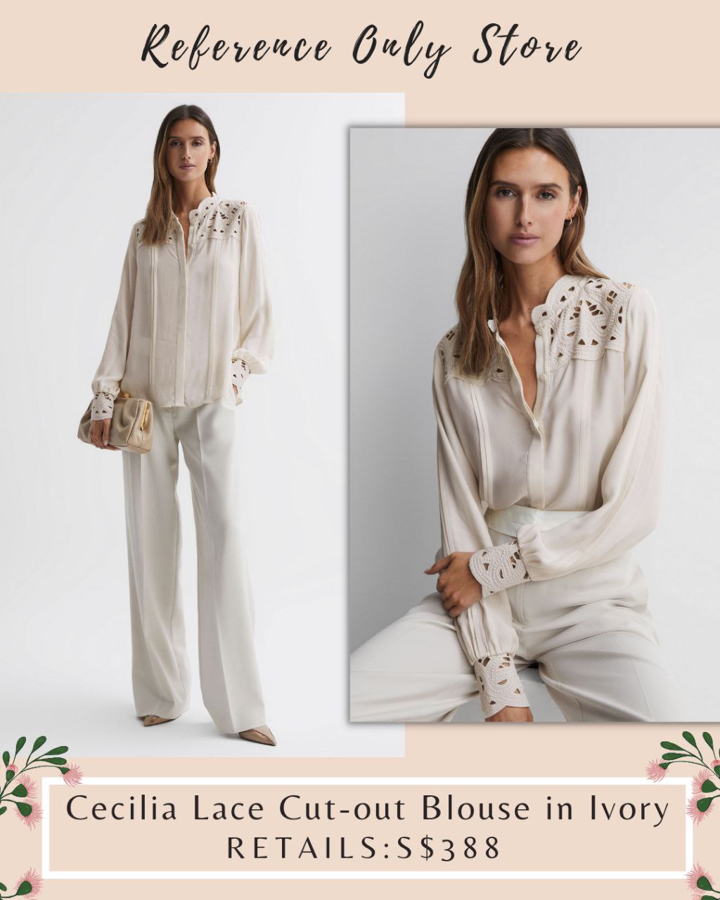 Rs cecilia lace cut out blouse top in Ivory